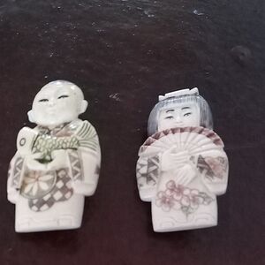Vintage Porcelain Geisha Figure Pair  White w Multicolor Accents..Amazing Detail